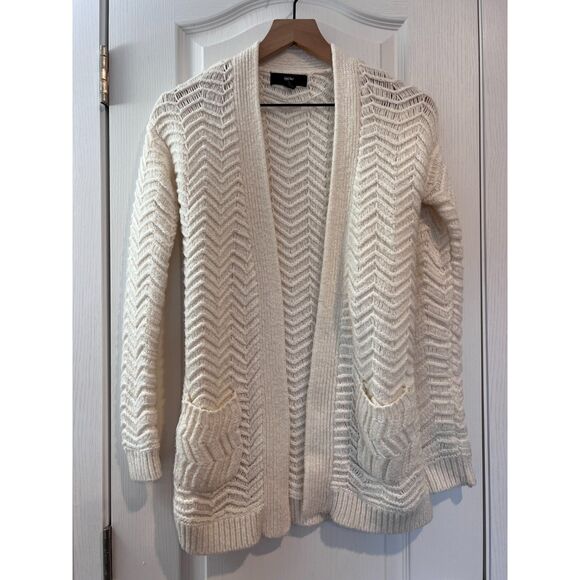 Mossimo Women's Longline Cardigan Pockets Cream Chevron Pattern Size XS - Picture 1 of 8